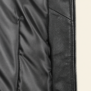 Black women's fitted lambskin racer jacket, inner.