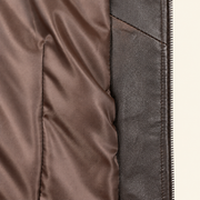 Dark Brown women's fitted lambskin racer jacket, inner.