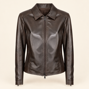 Dark Brown women's fitted lambskin racer jacket, product front.