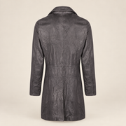 Straight rear product view of the Falkner men's grey retro leather coat.