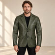 MOTOGRIP Fernwick men's Dark Green Sheepskin Leather Blazer, front view on a model.