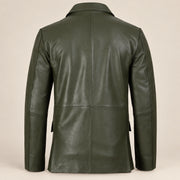 MOTOGRIP Fernwick men's Dark Green Sheepskin Leather Blazer, back view.