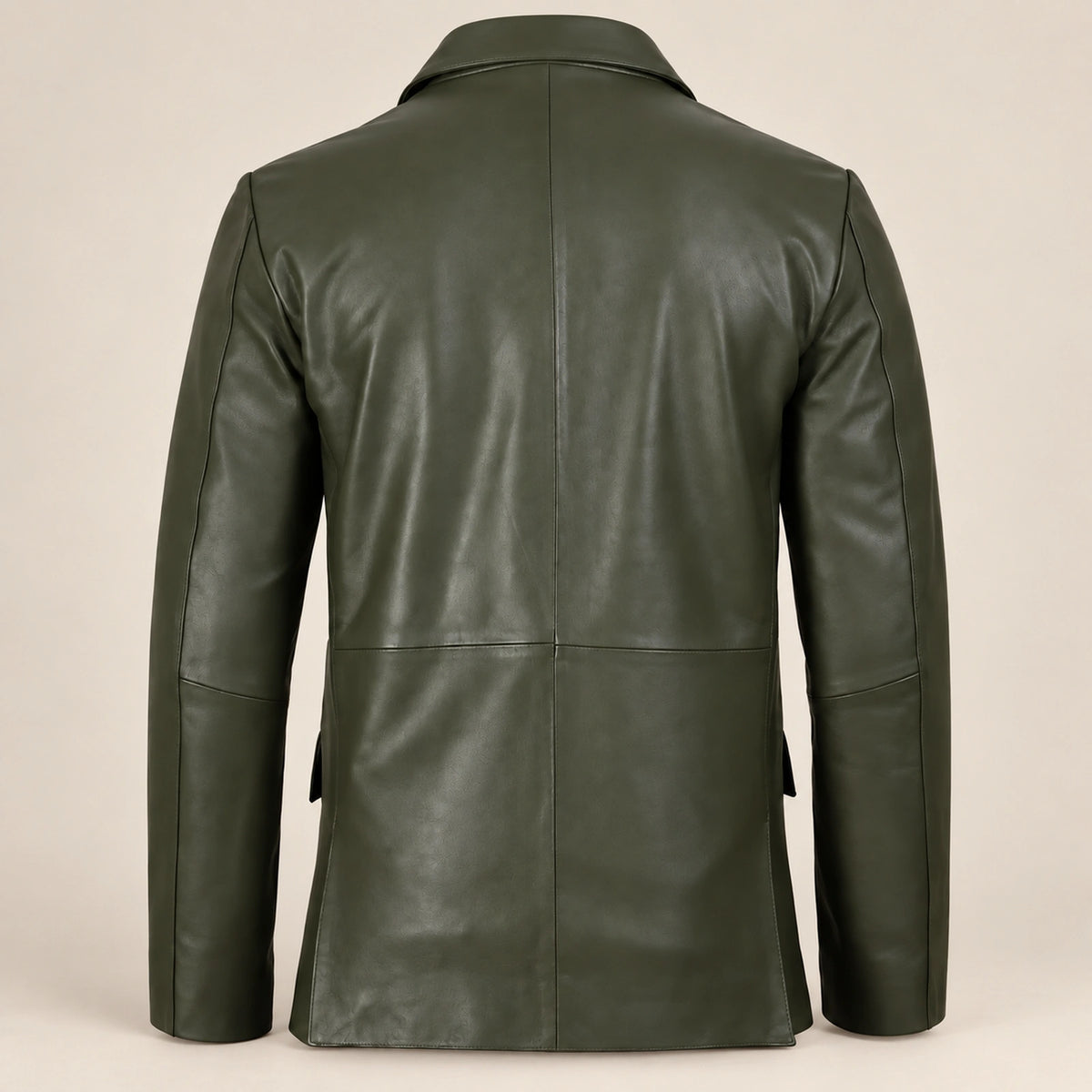 MOTOGRIP Fernwick men's Dark Green Sheepskin Leather Blazer, back view.