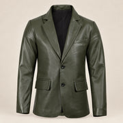 MOTOGRIP Fernwick men's Dark Green Sheepskin Leather Blazer, front view.