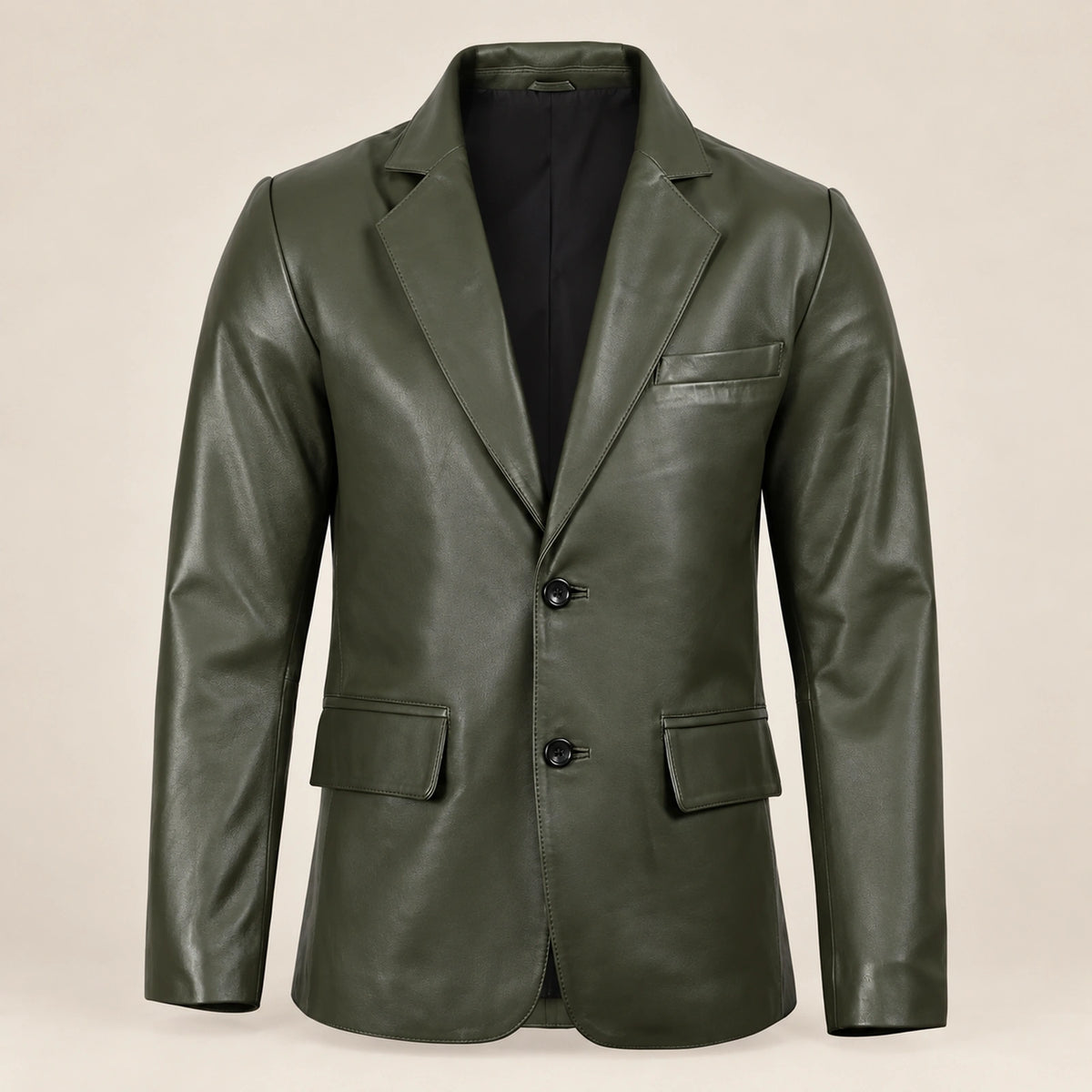 MOTOGRIP Fernwick men's Dark Green Sheepskin Leather Blazer, front view.