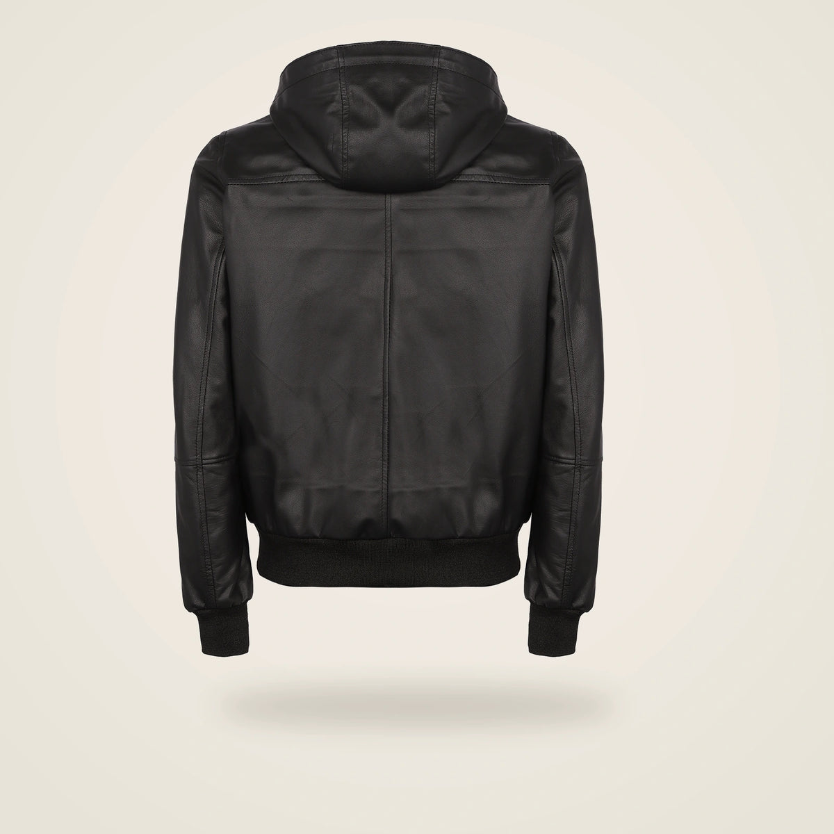 Halston Men's Hooded Lambskin Leather Bomber Jacket in black product back