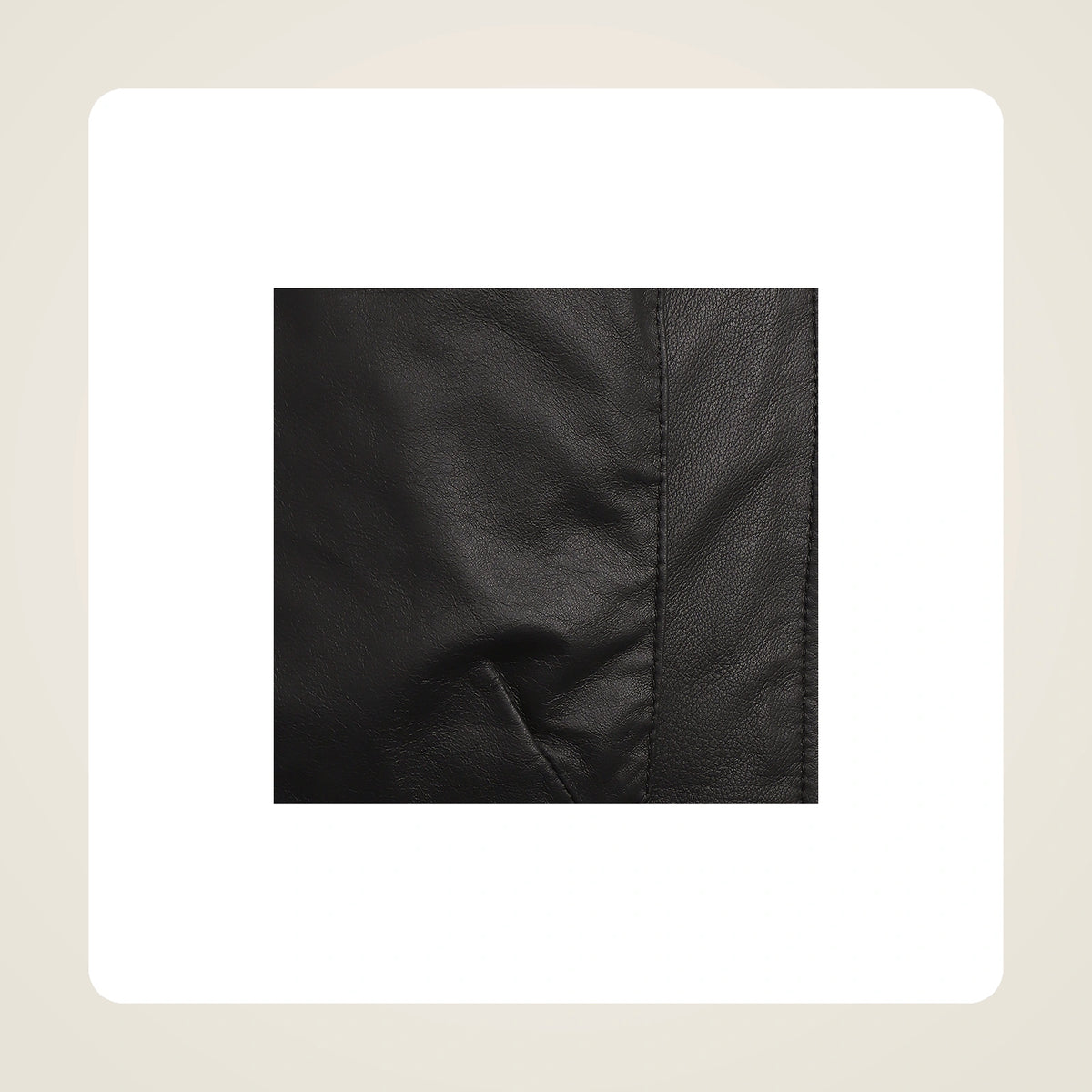 Halston Men's Hooded Lambskin Leather Bomber Jacket pocket hem and leather finish detail