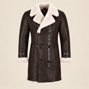 Front product view of the Hawthorne Men's Brown Double-Breasted Sheepskin Coat