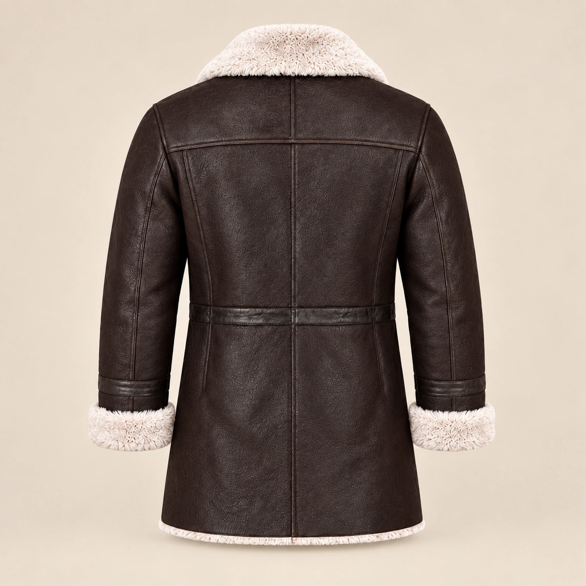 Back product view of the Hawthorne Men's Brown Double-Breasted Sheepskin Coat