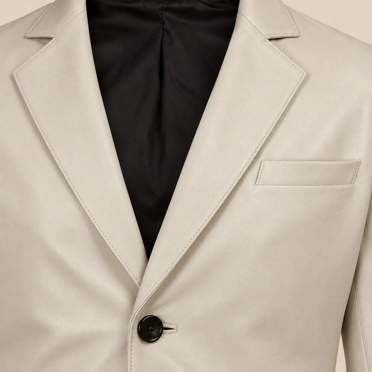 MOTOGRIP Ivorymere men's Off White Sheepskin Leather Blazer, close-up of leather and construction details.