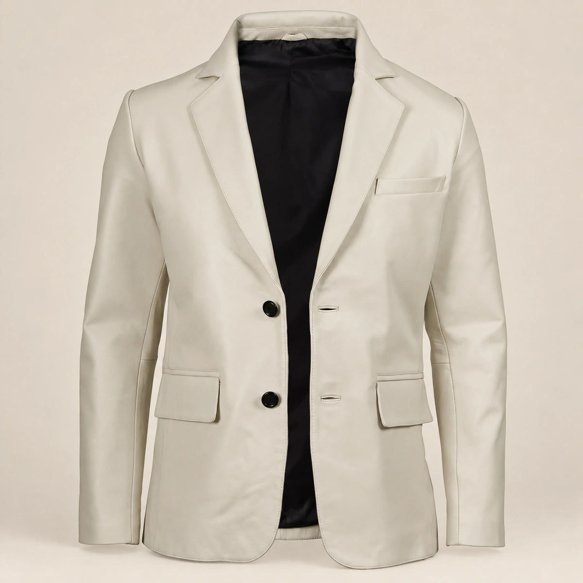 MOTOGRIP Ivorymere men's Off White Sheepskin Leather Blazer, open-front view showing the lining.
