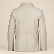 MOTOGRIP Ivorymere men's Off White Sheepskin Leather Blazer, back view.