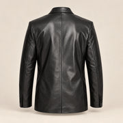 MOTOGRIP Kingsmere men's Black Ticket-Pocket Sheepskin Leather Blazer, back view.