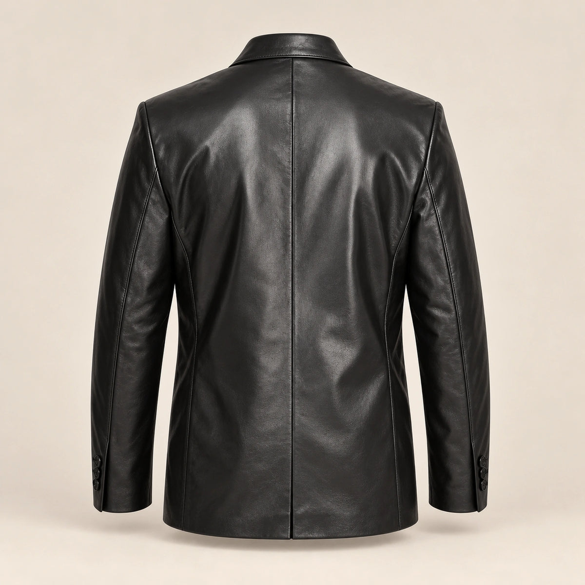 MOTOGRIP Kingsmere men's Black Ticket-Pocket Sheepskin Leather Blazer, back view.