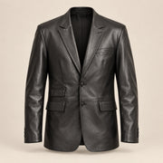 MOTOGRIP Kingsmere men's Black Ticket-Pocket Sheepskin Leather Blazer, front view.