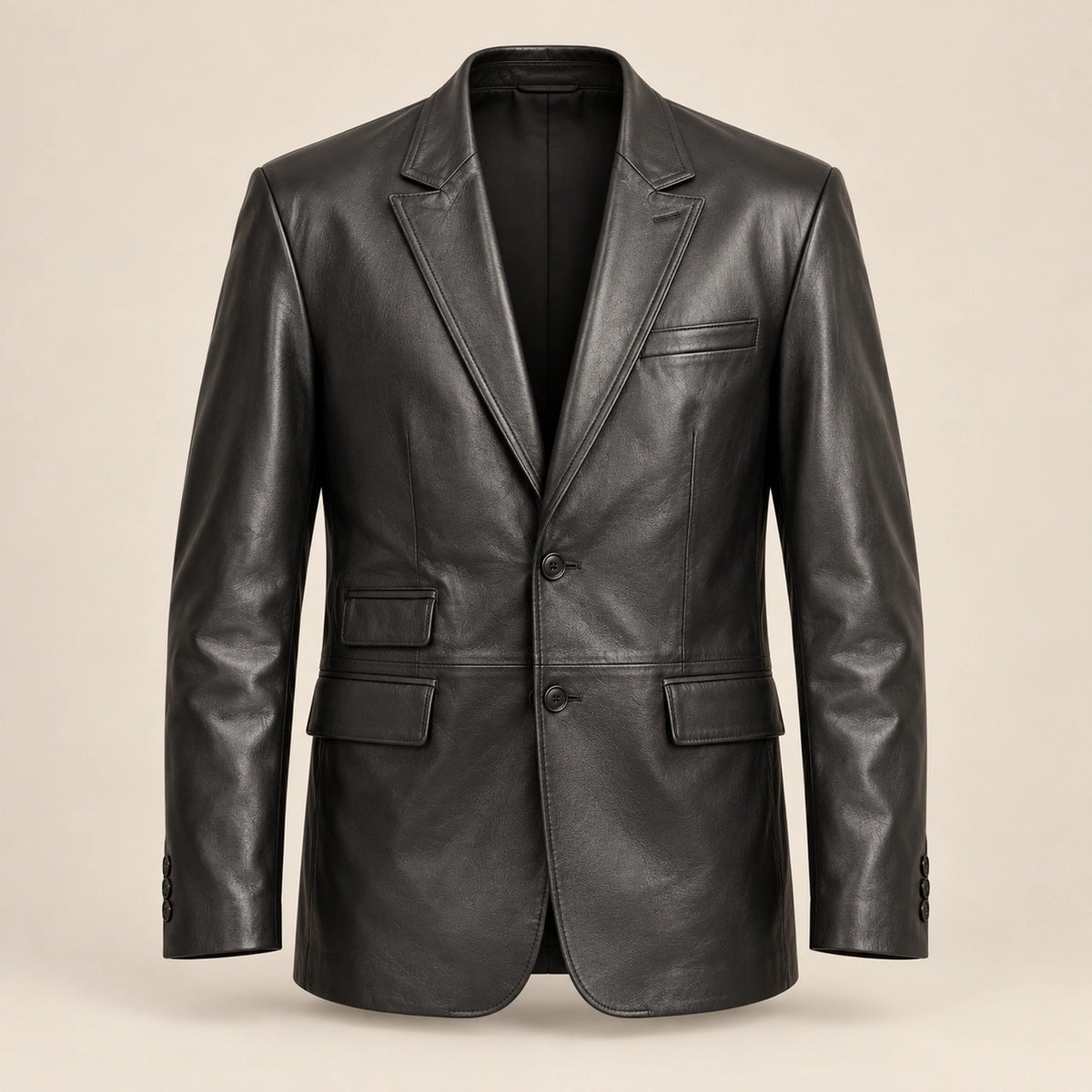 MOTOGRIP Kingsmere men's Black Ticket-Pocket Sheepskin Leather Blazer, front view.