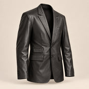 MOTOGRIP Kingsmere men's Black Ticket-Pocket Sheepskin Leather Blazer, three-quarter view.