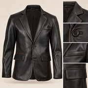 Nightburn Men's Rub-Off Black Sheepskin Leather Blazer