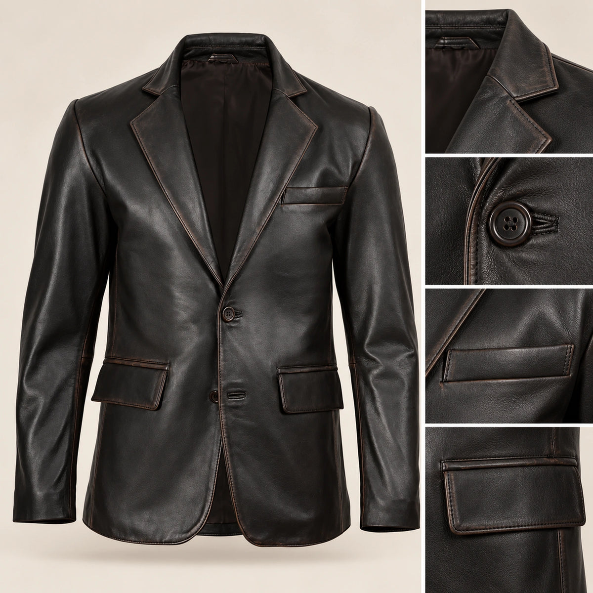 Nightburn Men's Rub-Off Black Sheepskin Leather Blazer