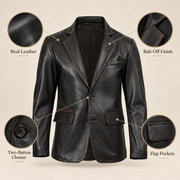 Nightburn Men's Rub-Off Black Sheepskin Leather Blazer