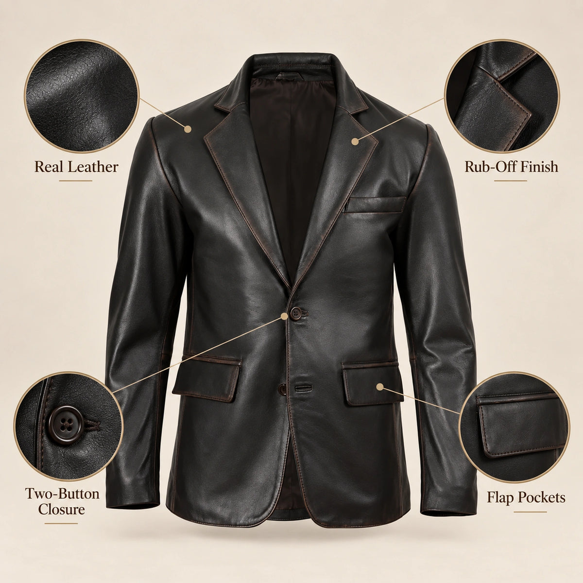 Nightburn Men's Rub-Off Black Sheepskin Leather Blazer