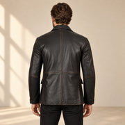 Nightburn Men's Rub-Off Black Sheepskin Leather Blazer