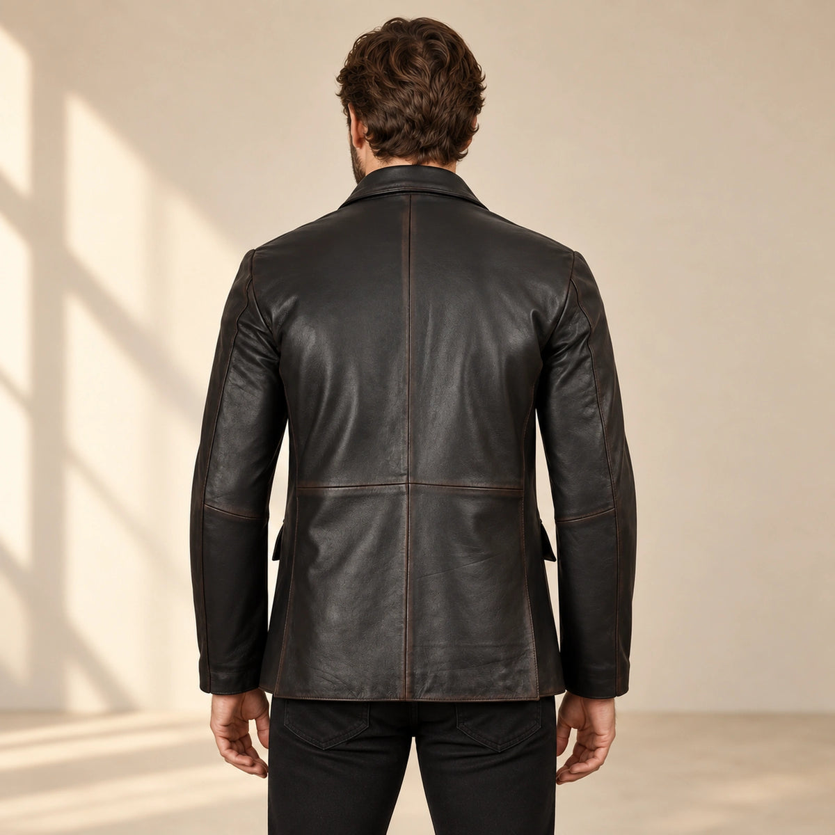 Nightburn Men's Rub-Off Black Sheepskin Leather Blazer