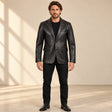 Nightburn Men's Rub-Off Black Sheepskin Leather Blazer