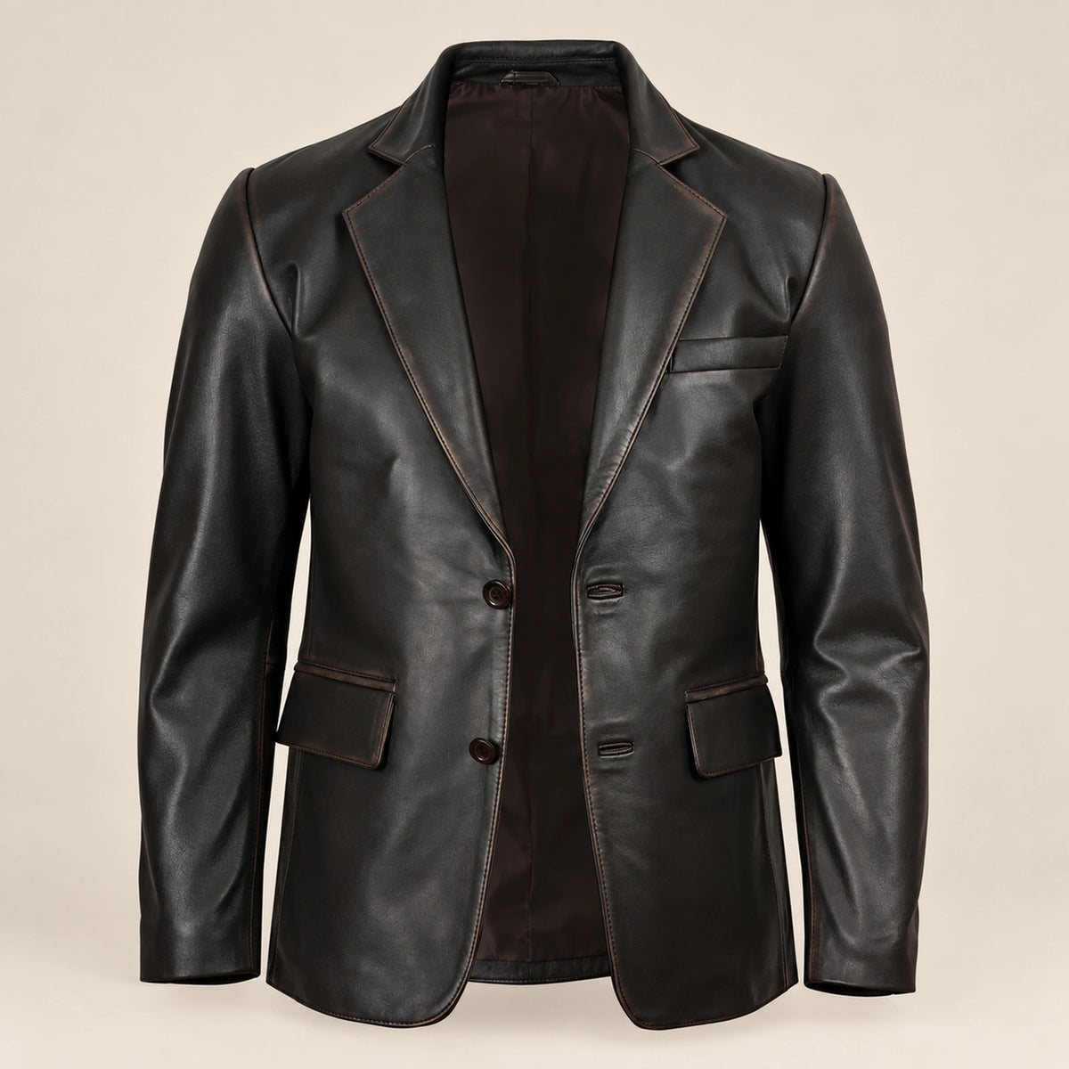 Nightburn Men's Rub-Off Black Sheepskin Leather Blazer