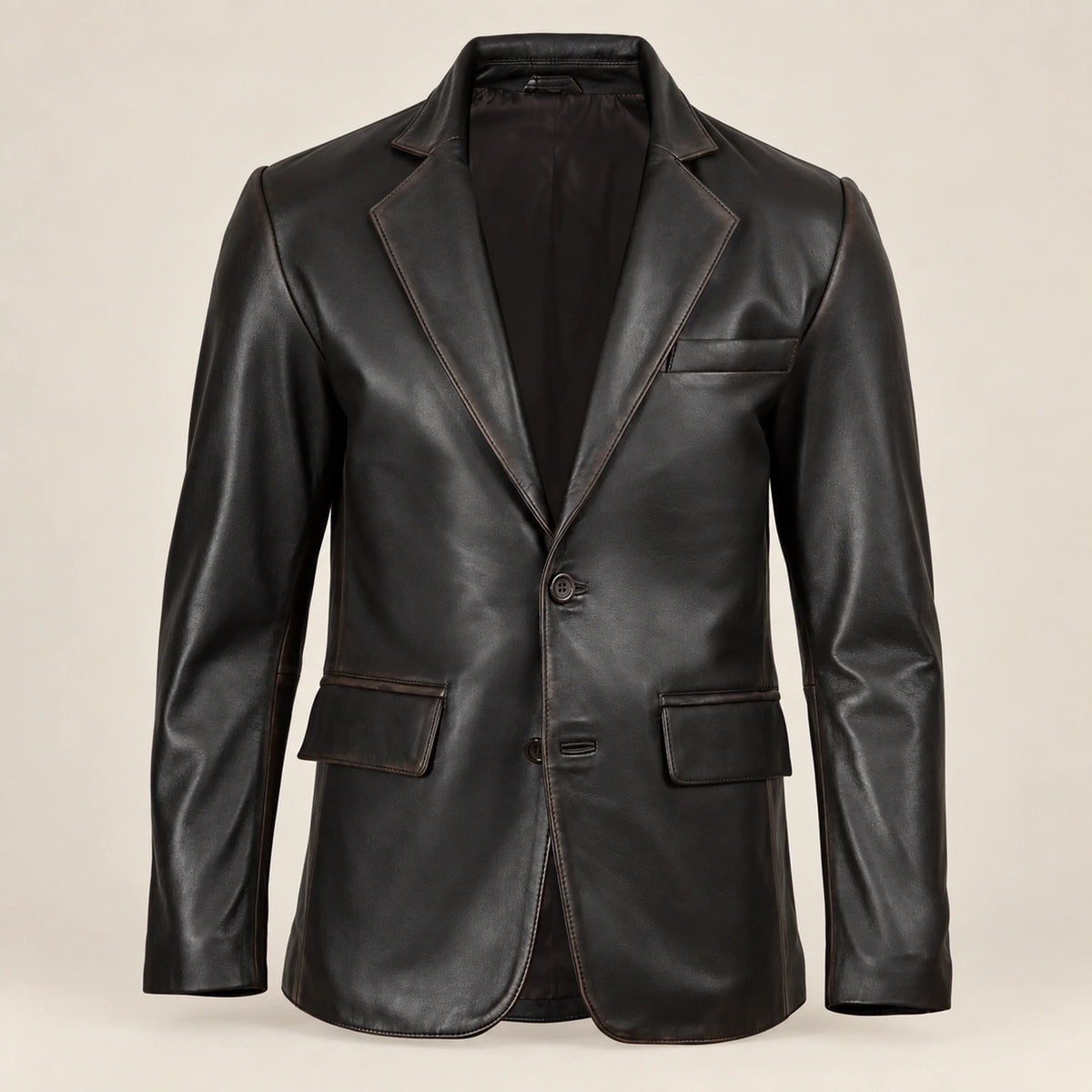Nightburn Men's Rub-Off Black Sheepskin Leather Blazer