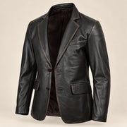 Nightburn Men's Rub-Off Black Sheepskin Leather Blazer