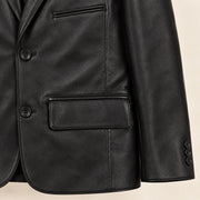 Noirmont Men's Black Notch-Lapel Sheepskin Leather Blazer