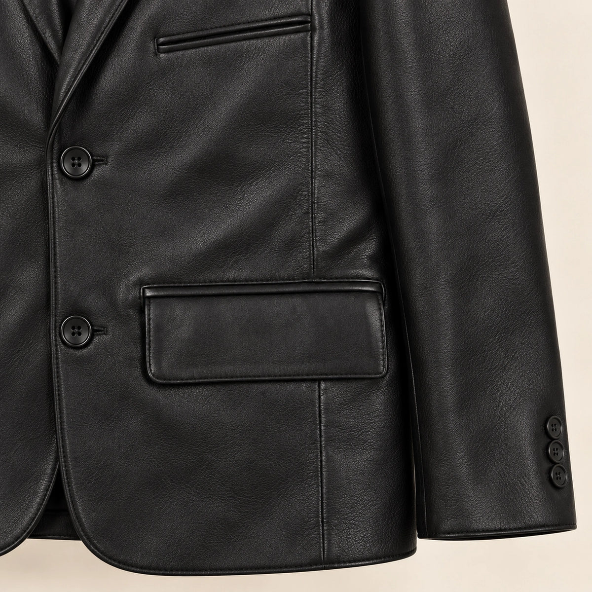 Noirmont Men's Black Notch-Lapel Sheepskin Leather Blazer
