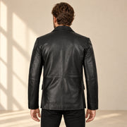 Noirmont Men's Black Notch-Lapel Sheepskin Leather Blazer