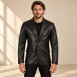 Noirmont Men's Black Notch-Lapel Sheepskin Leather Blazer