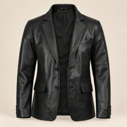 Noirmont Men's Black Notch-Lapel Sheepskin Leather Blazer