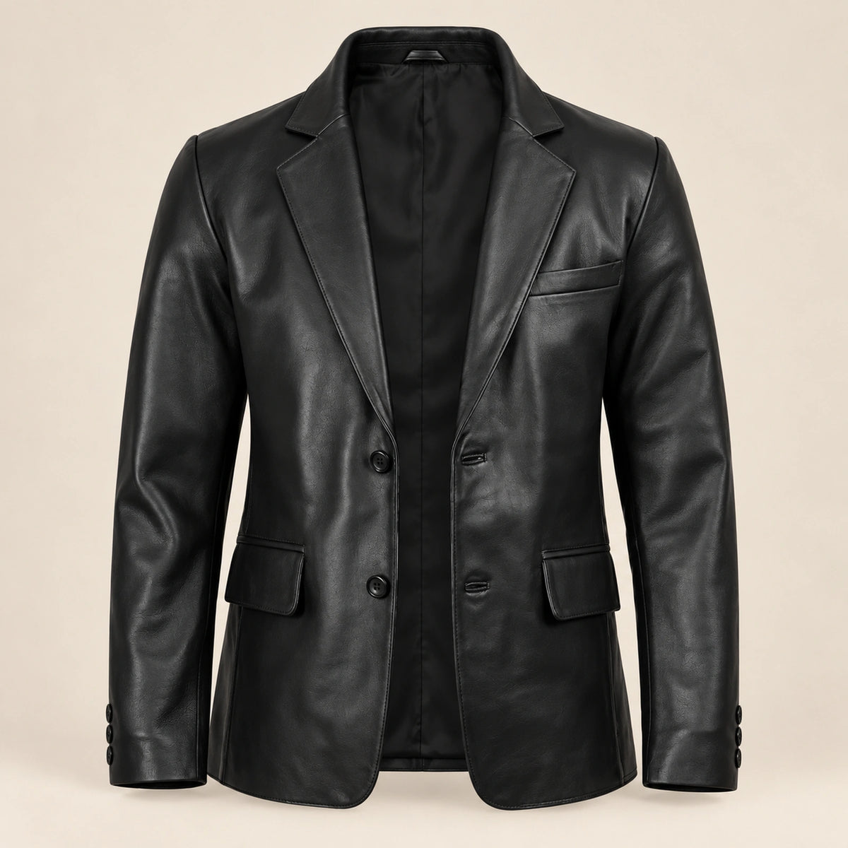 Noirmont Men's Black Notch-Lapel Sheepskin Leather Blazer