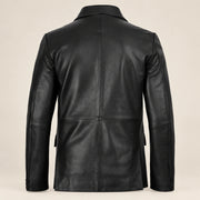 Noirmont Men's Black Notch-Lapel Sheepskin Leather Blazer