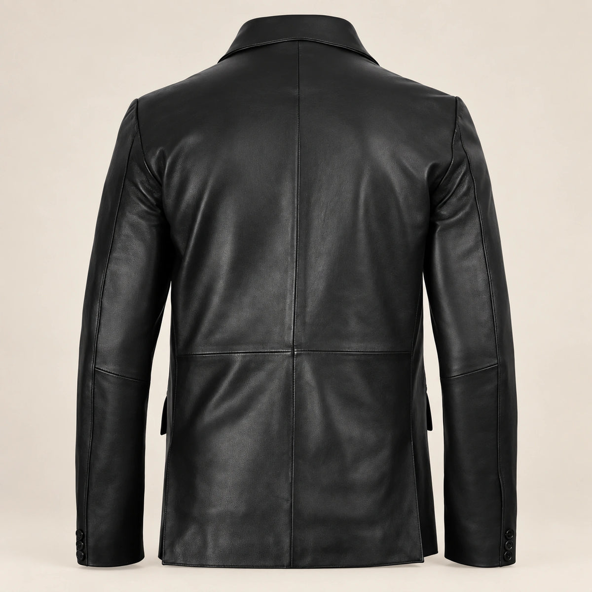 Noirmont Men's Black Notch-Lapel Sheepskin Leather Blazer