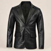 Noirmont Men's Black Notch-Lapel Sheepskin Leather Blazer