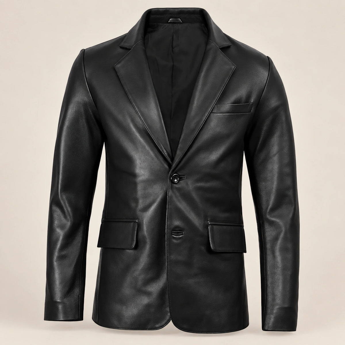 Noirmont Men's Black Notch-Lapel Sheepskin Leather Blazer
