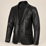 Noirmont Men's Black Notch-Lapel Sheepskin Leather Blazer