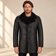 Front model view of the Norchester Men's Black Single-Breasted Sheepskin Coat