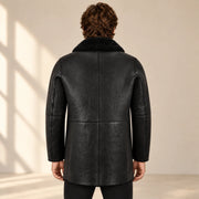 Back model view of the Norchester Men's Black Single-Breasted Sheepskin Coat
