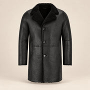Front product view of the Norchester Men's Black Single-Breasted Sheepskin Coat