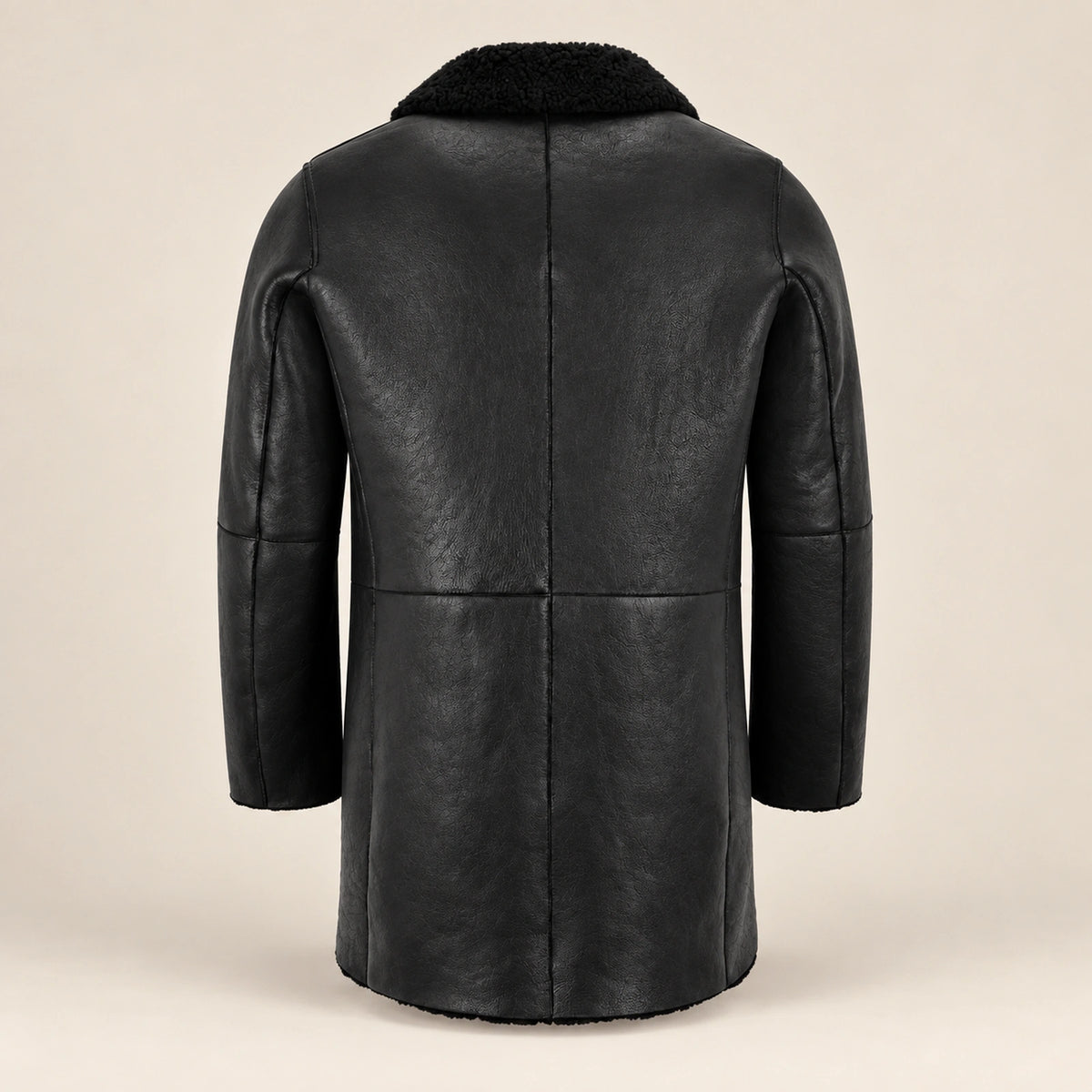 Back product view of the Norchester Men's Black Single-Breasted Sheepskin Coat