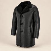 Three-quarter product view of the Norchester Men's Black Single-Breasted Sheepskin Coat