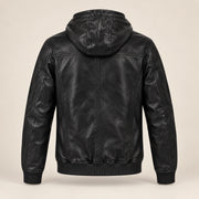 Northwick Black genuine leather zip hoodie, straight product-only back view.