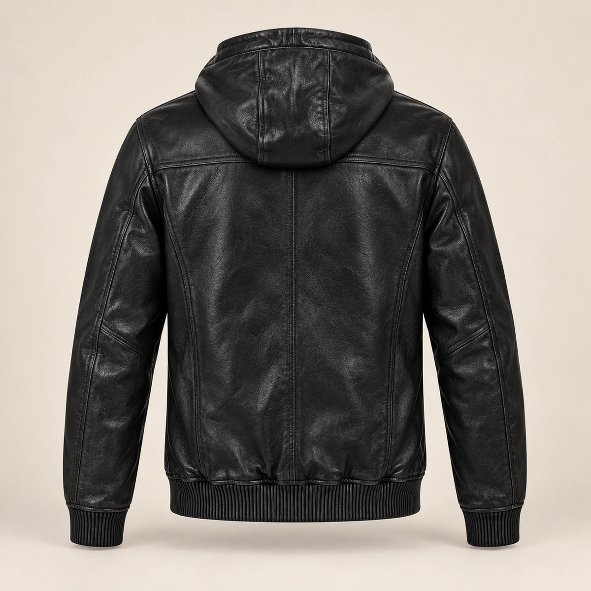 Northwick Black genuine leather zip hoodie, straight product-only back view.