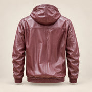 Northwick Burgundy genuine leather zip hoodie, straight product-only back view.